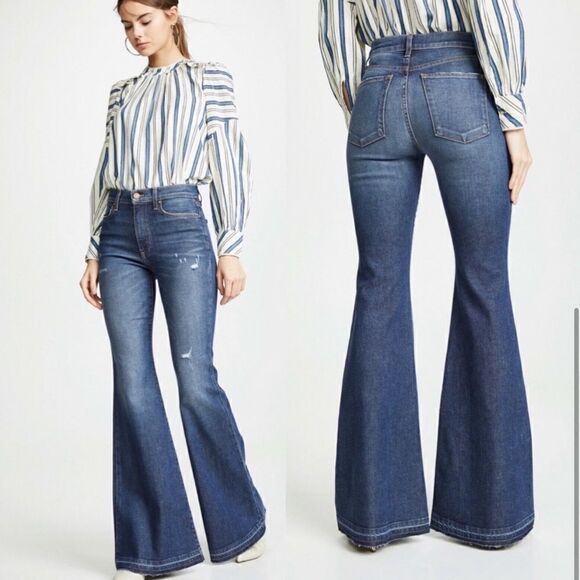 Alice + Oliva Beautiful High Rise Crop Bell Jean Born To Run Distress - Picture 1 of 13